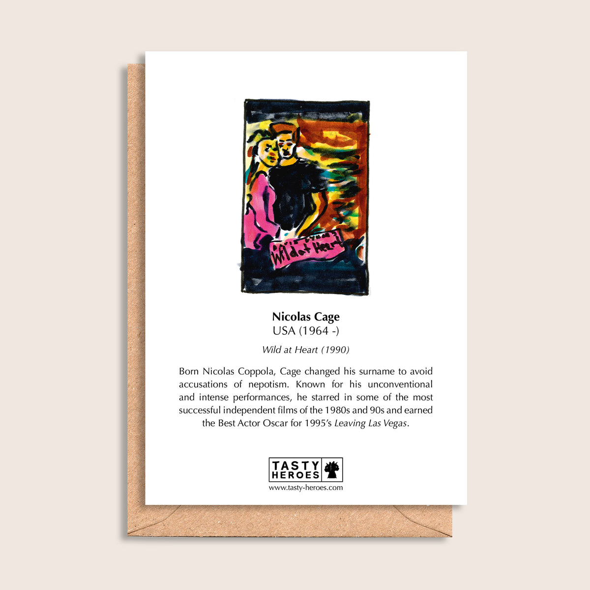 Nicolas Sage – biographical note and Nicolas Cage artwork, reverse