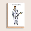 Orlando Bloomer – illustrated portrait greeting card, front