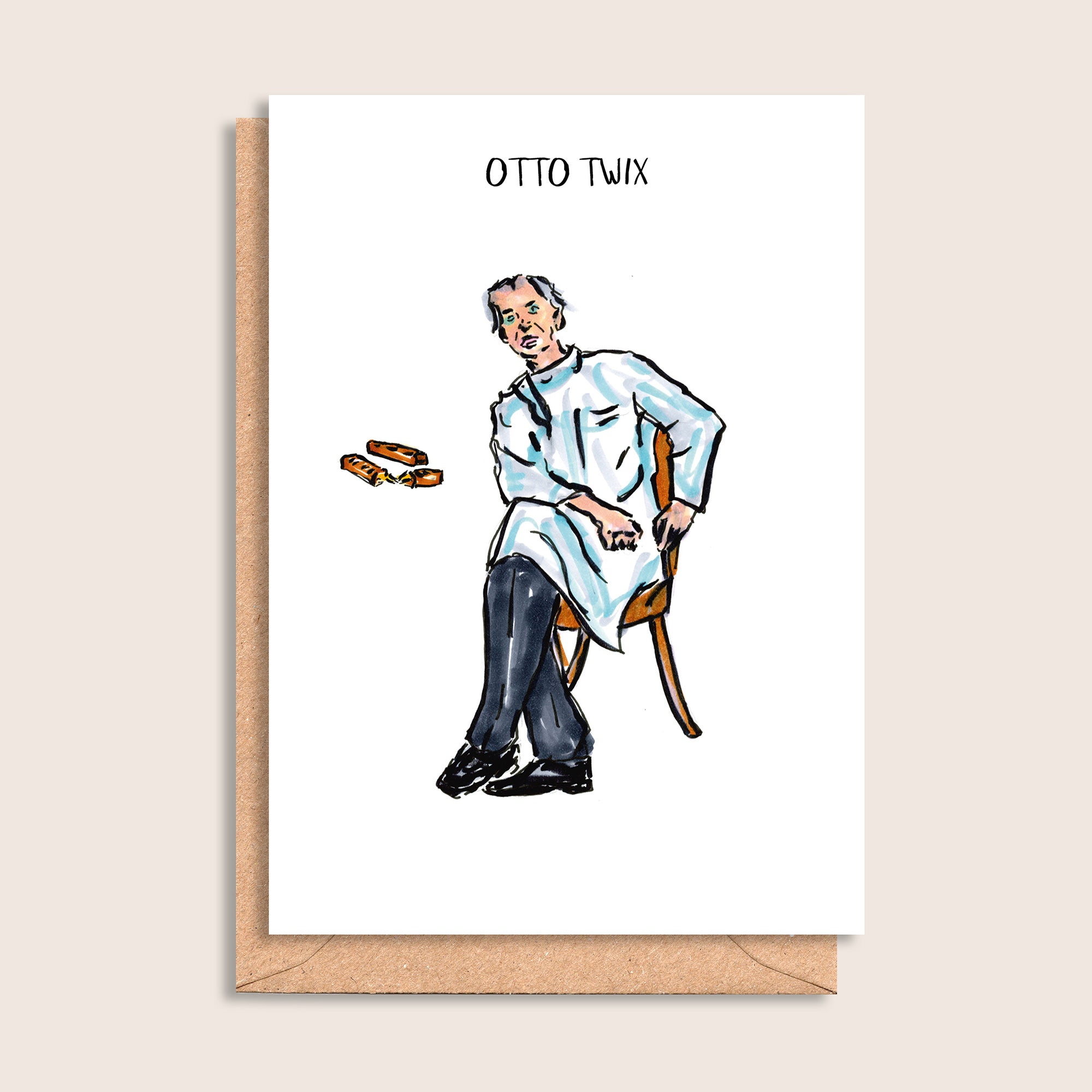 Otto Twix – illustrated portrait greeting card, front