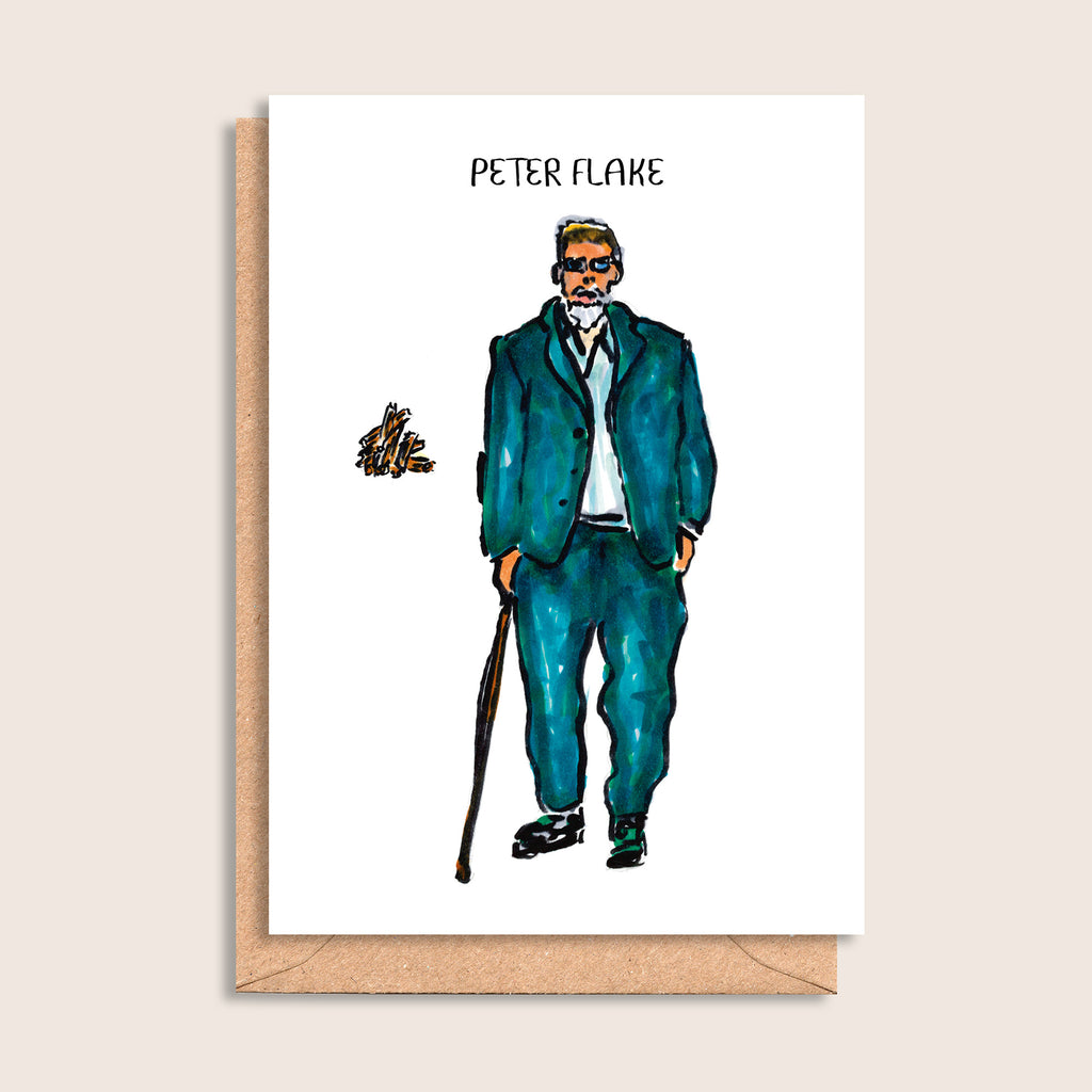 Peter Flake – illustrated portrait greeting card, front