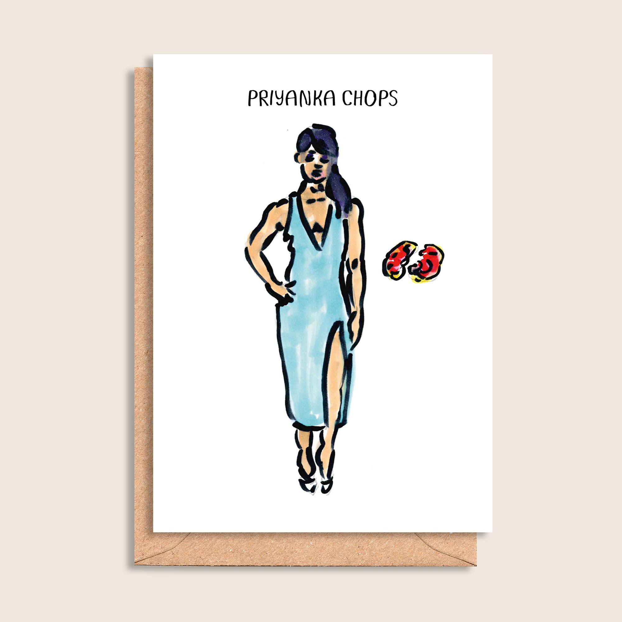 Priyanka Chops – illustrated portrait greeting card, front