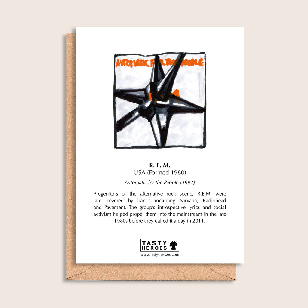 R E Emmental – biographical note and R.E.M. artwork, reverse