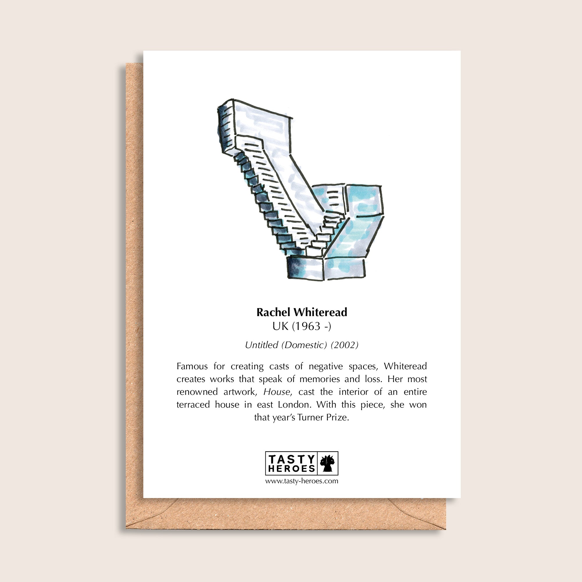 Rachel Whitebait – biographical note and Rachel Whiteread artwork, reverse