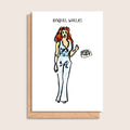 Raquel Whelks – illustrated portrait greeting card, front