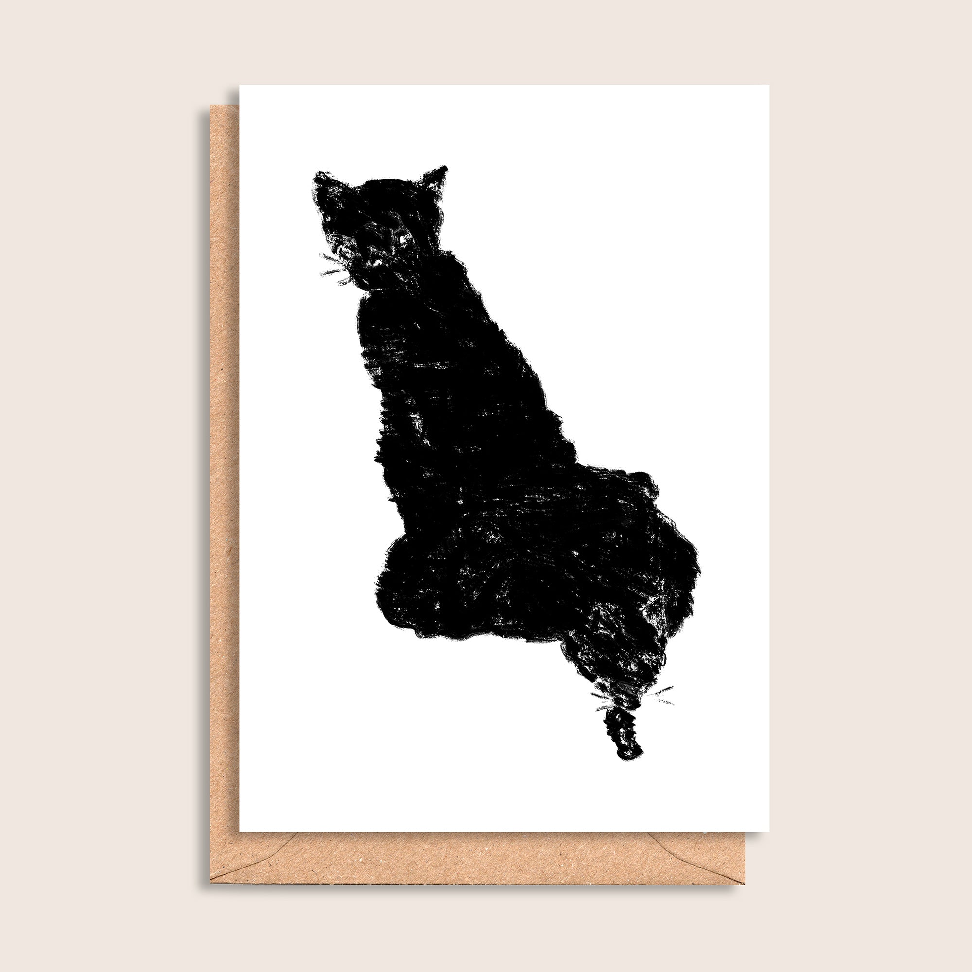Ready to Pounce – illustrated black ink cat greeting card by Tasty Heroes
