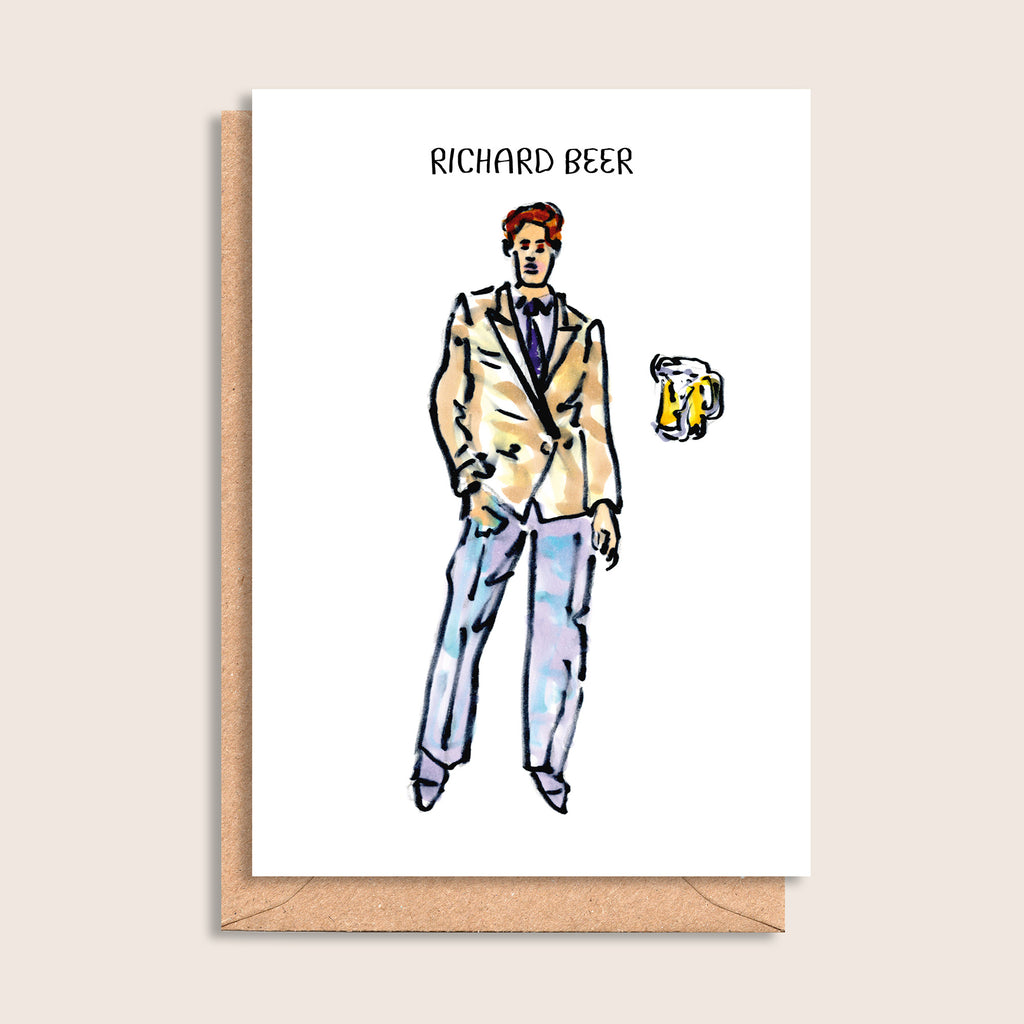 Richard Beer – illustrated portrait greeting card, front