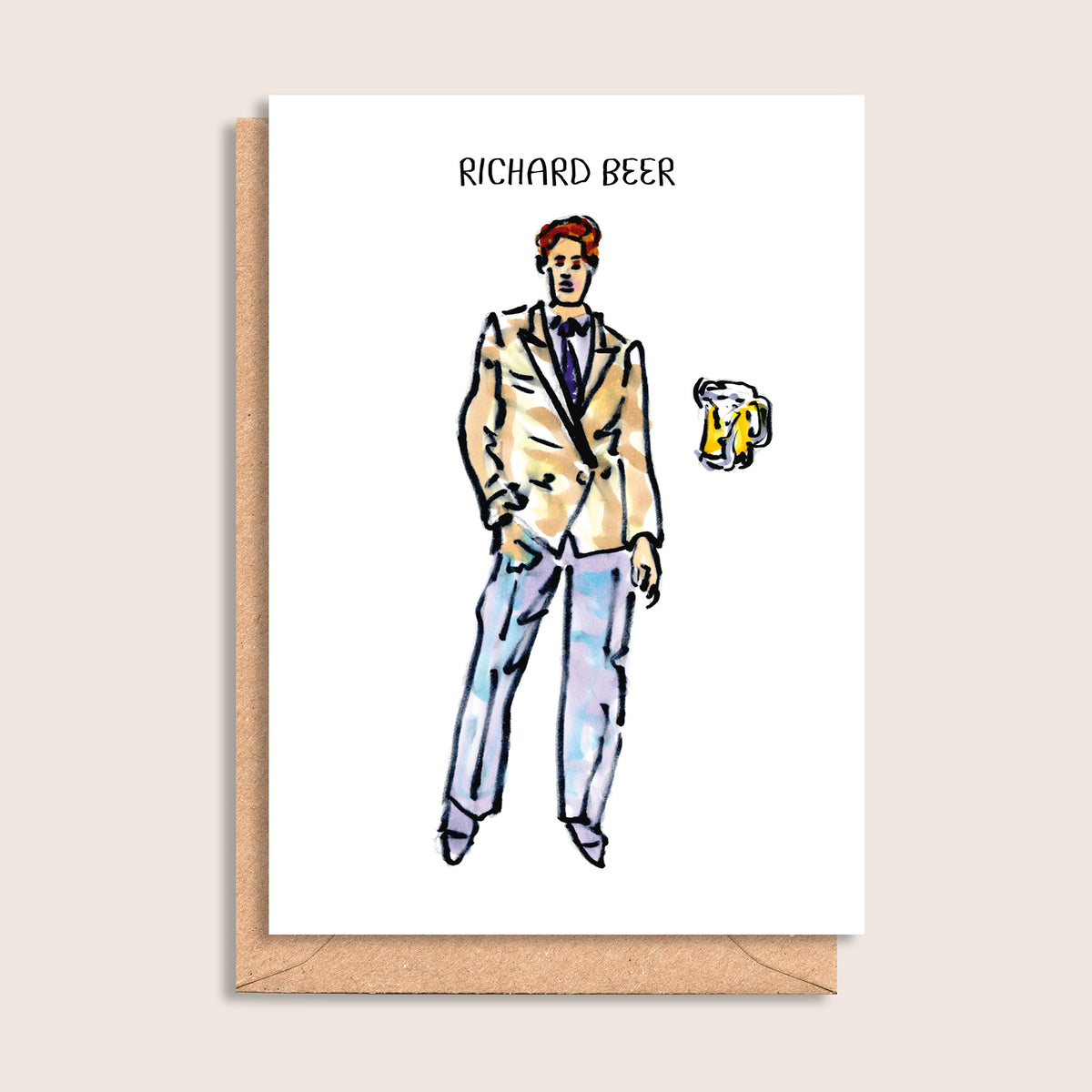 Richard Beer – illustrated portrait greeting card, front