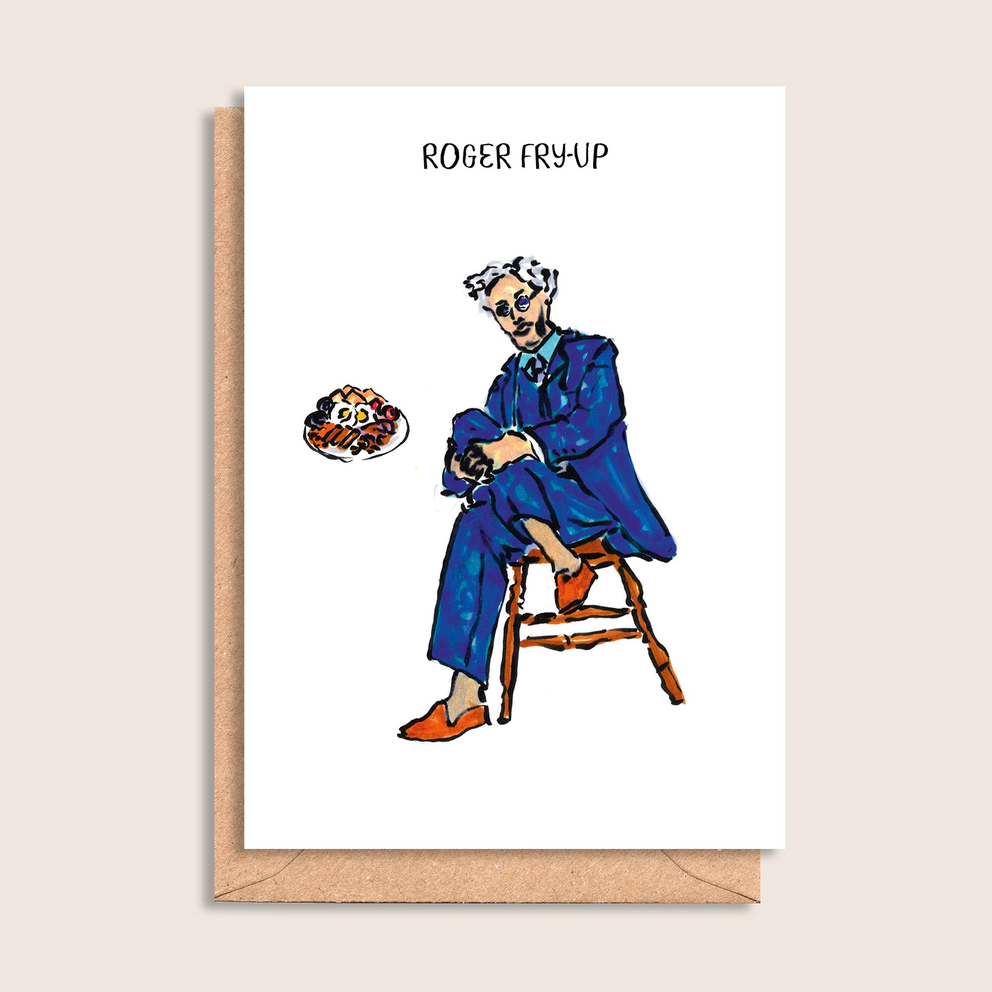 Roger Fry-Up – illustrated portrait greeting card, front