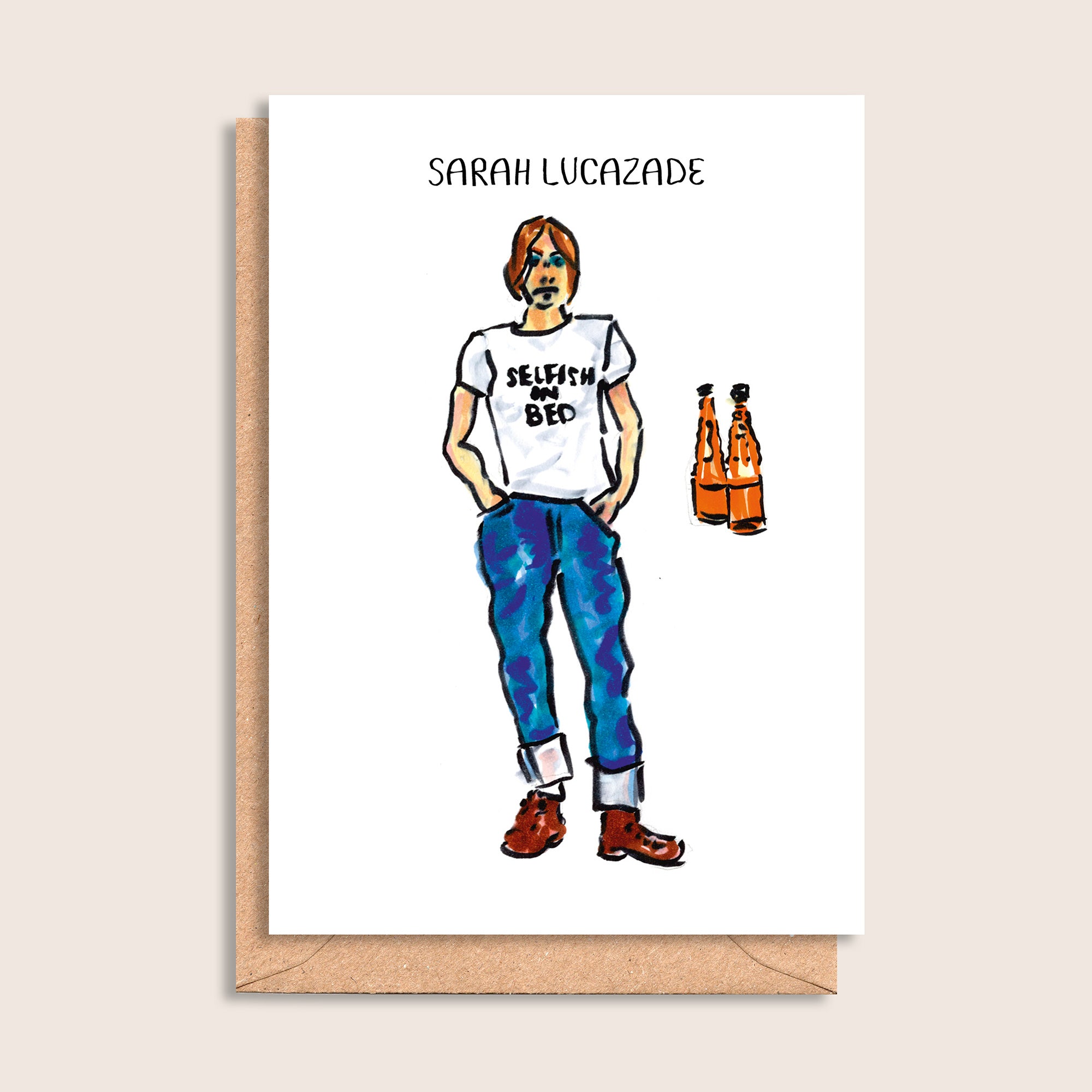 Sarah Lucazade – illustrated portrait greeting card, front