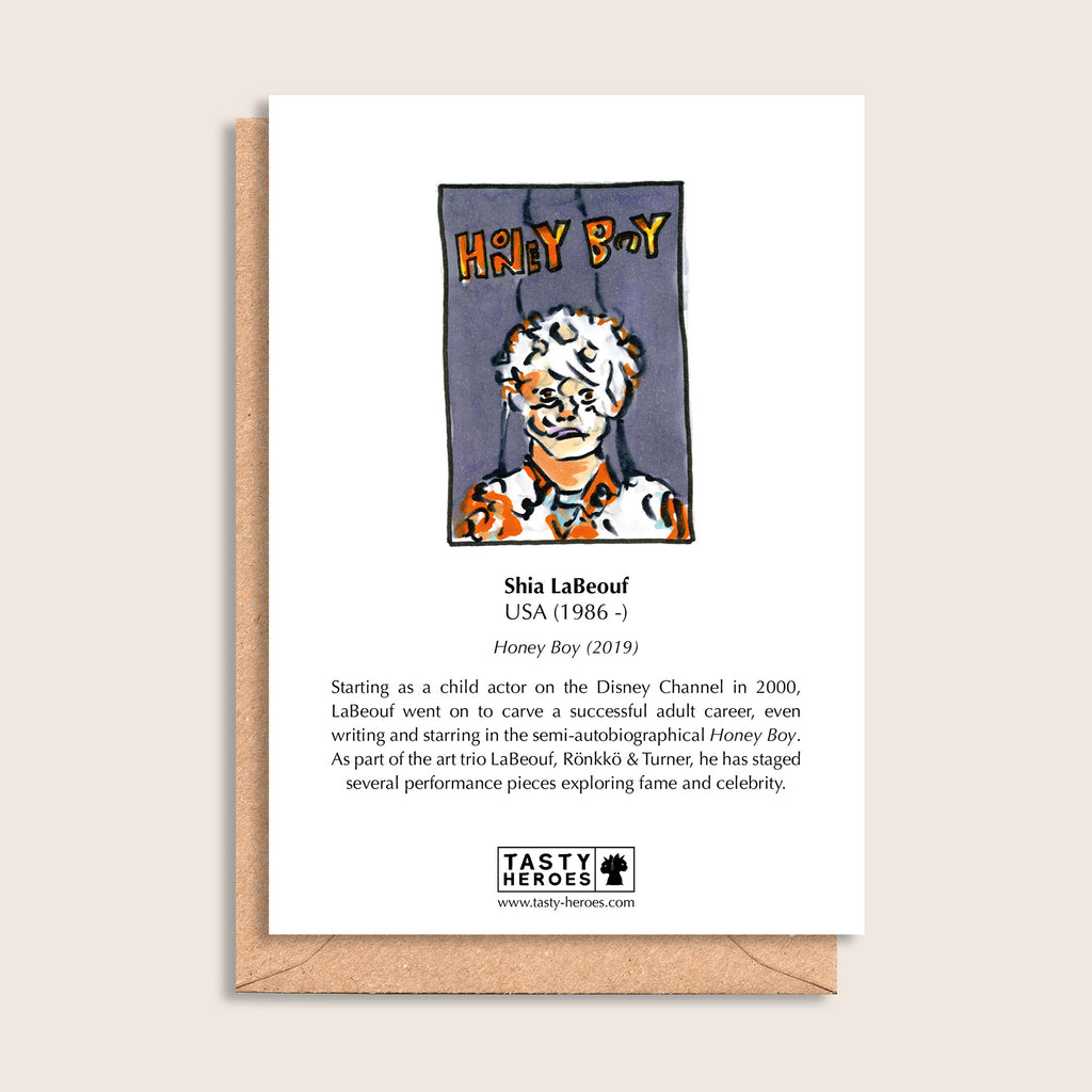 Shia LaBoeuf Borguignon – biographical note and Shia LaBeouf artwork, reverse
