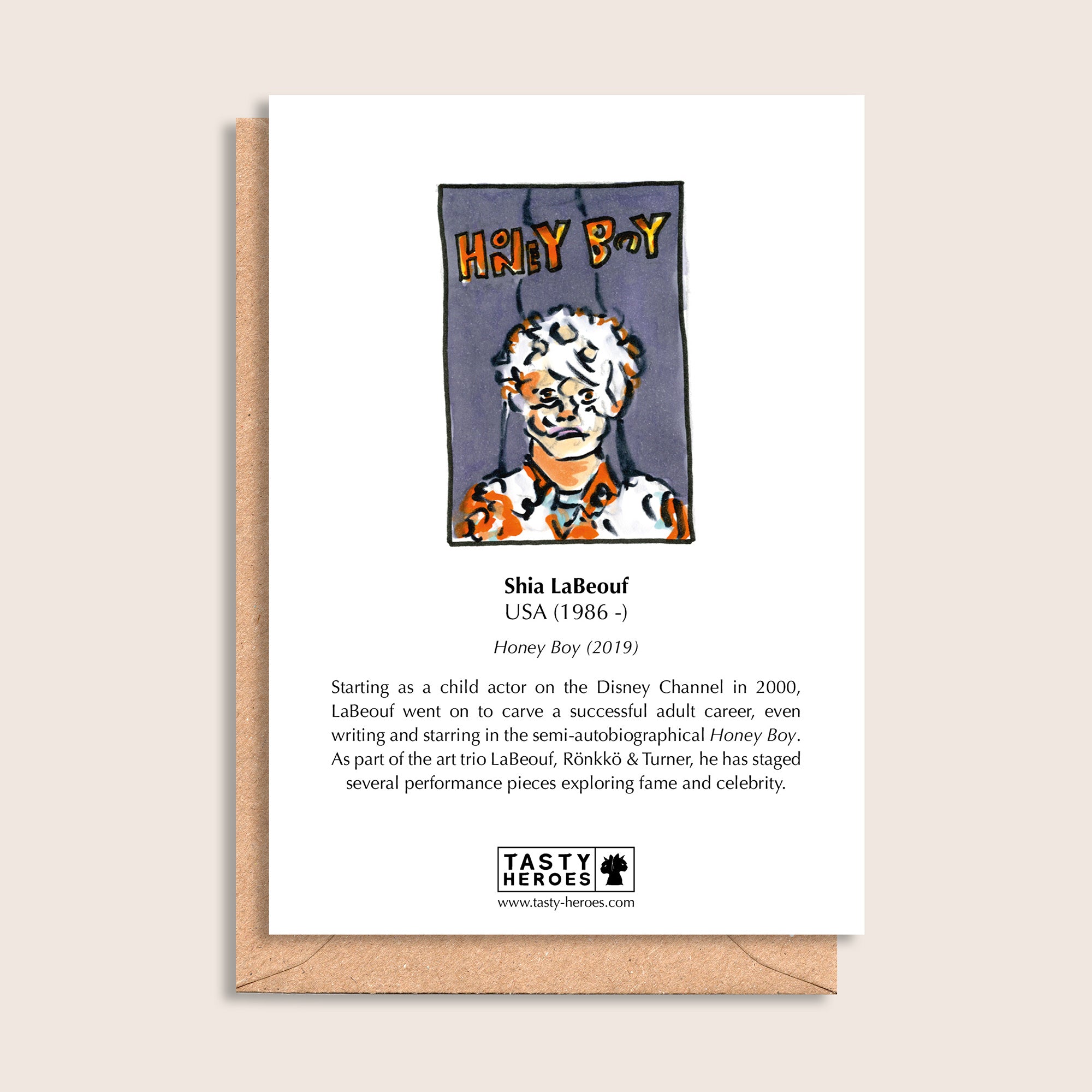 Shia LaBoeuf Borguignon – biographical note and Shia LaBeouf artwork, reverse