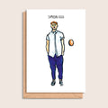 Simon Egg – illustrated portrait greeting card, front