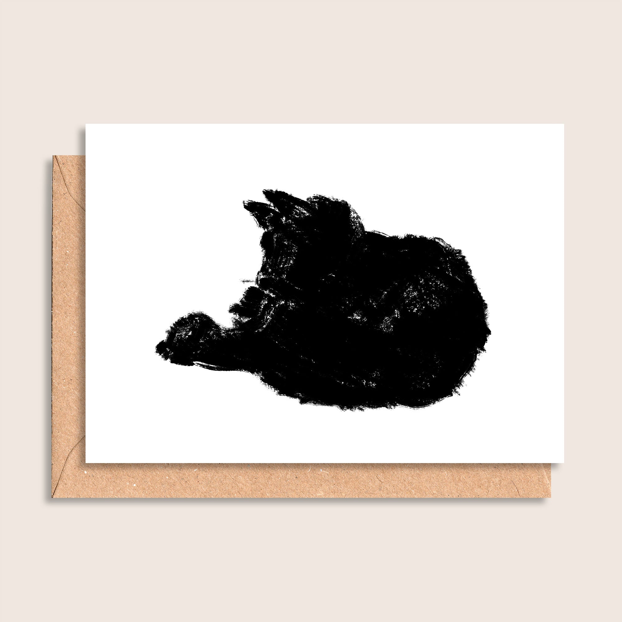 Slumber Time – illustrated black ink cat greeting card by Tasty Heroes