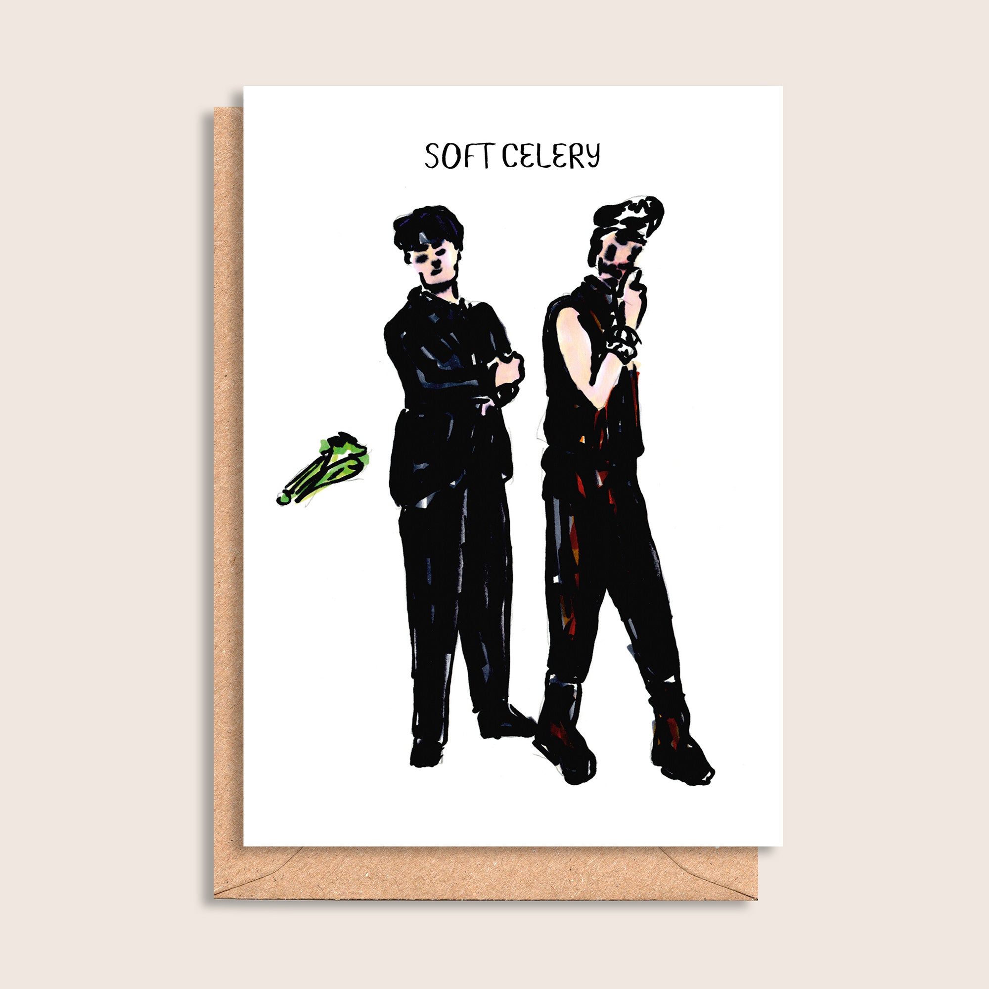Soft Celery – illustrated portrait greeting card, front