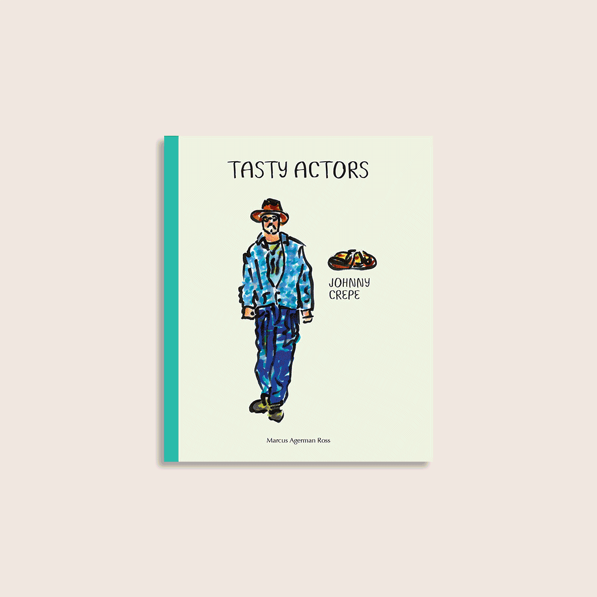 Tasty Actors pocket book – animated page-through featuring 54 illustrated actor puns, each with portrait, full-length character and food alter-ego