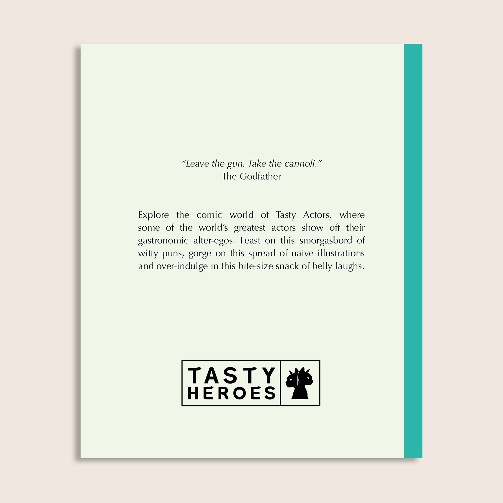 Tasty Actors back cover with book description and Tasty Heroes logo