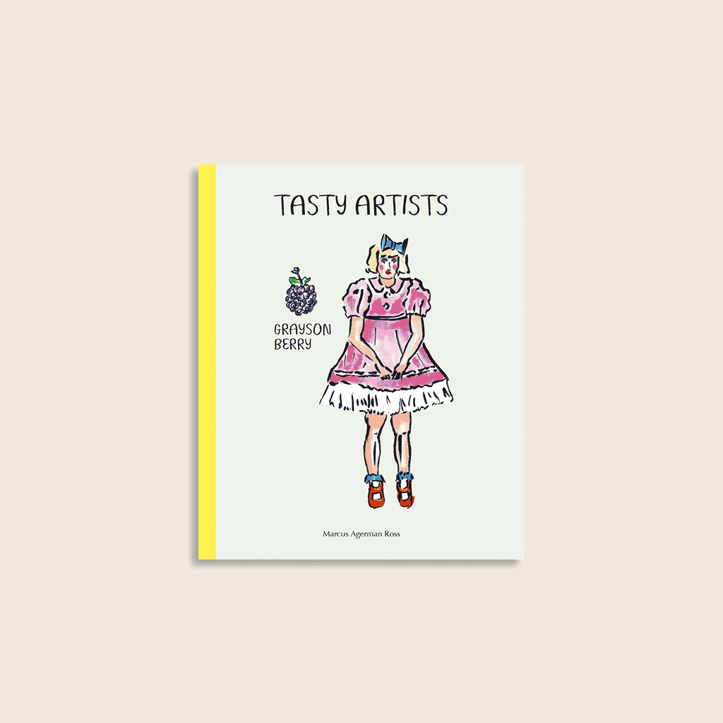 Tasty Artists pocket book – animated page-through featuring 54 illustrated artist puns, each with portrait, full-length character and food alter-ego