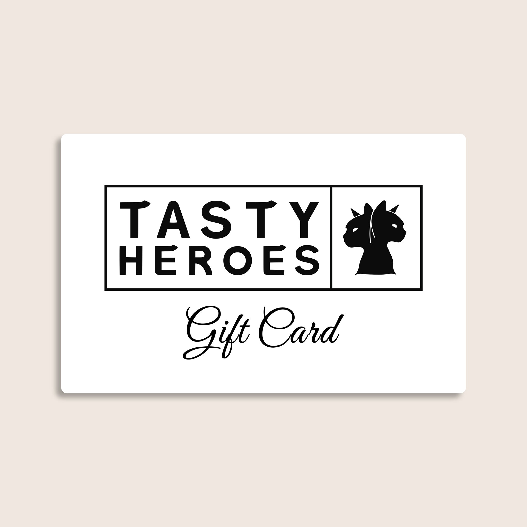 Tasty Heroes Digital Gift Card — white design, choose from £5, £10, £15, £20, £25 or £50