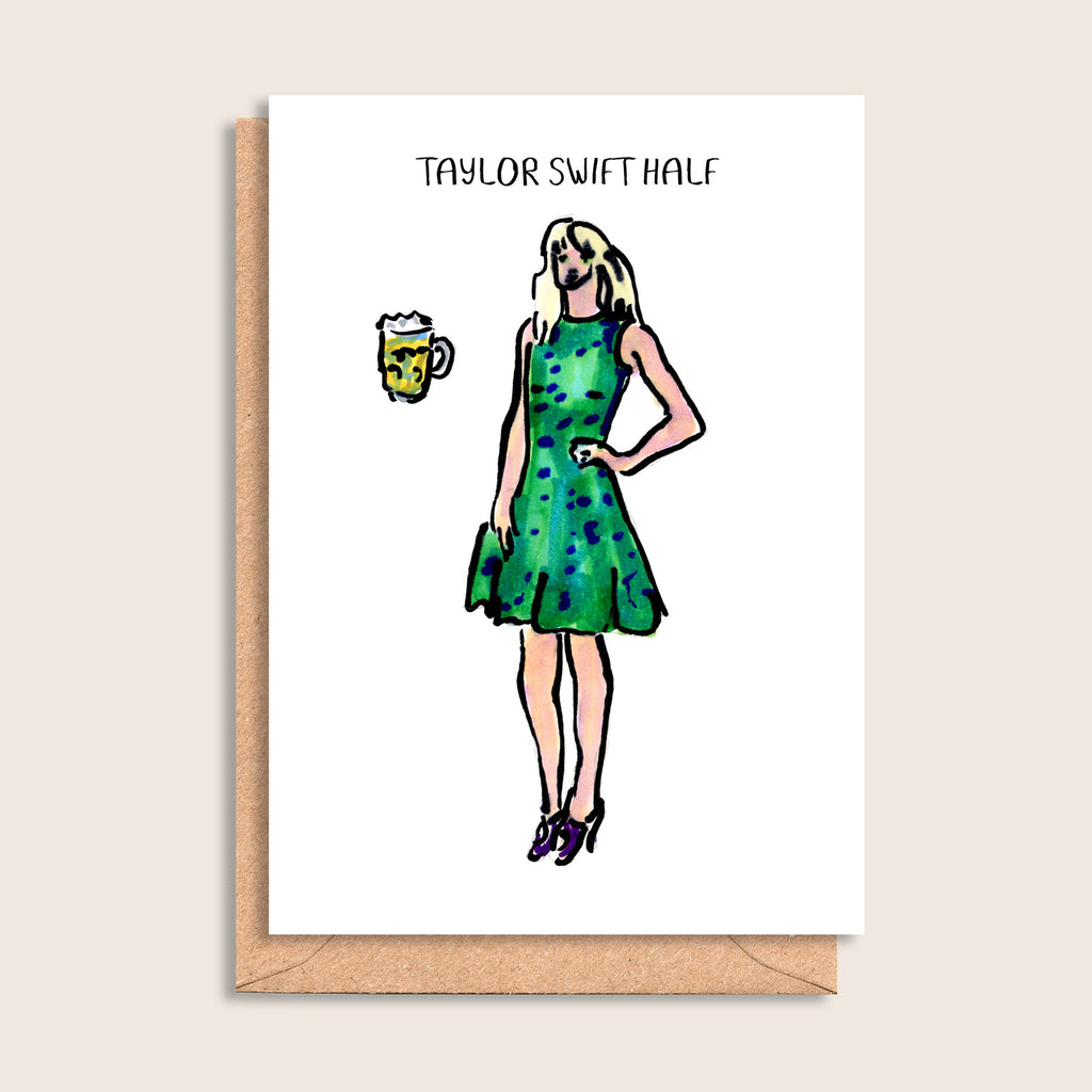 Taylor Swift Half – illustrated portrait greeting card, front