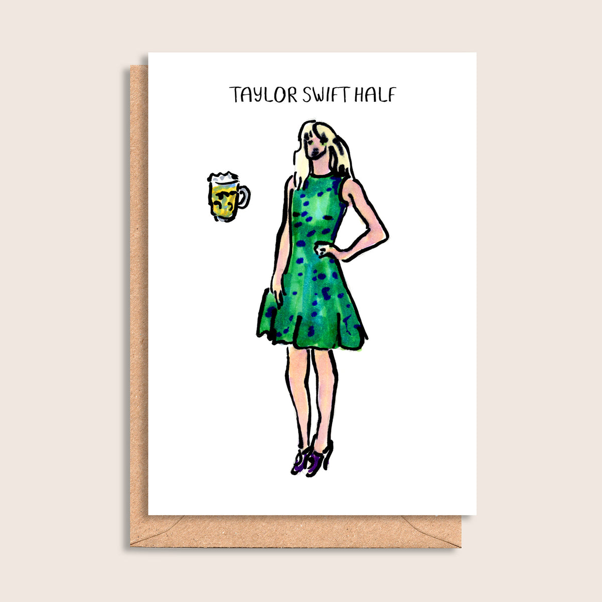 Taylor Swift Half – illustrated portrait greeting card, front