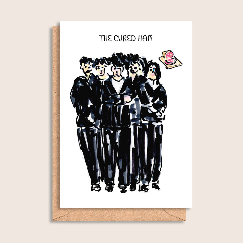 The Cured Ham – illustrated portrait greeting card, front