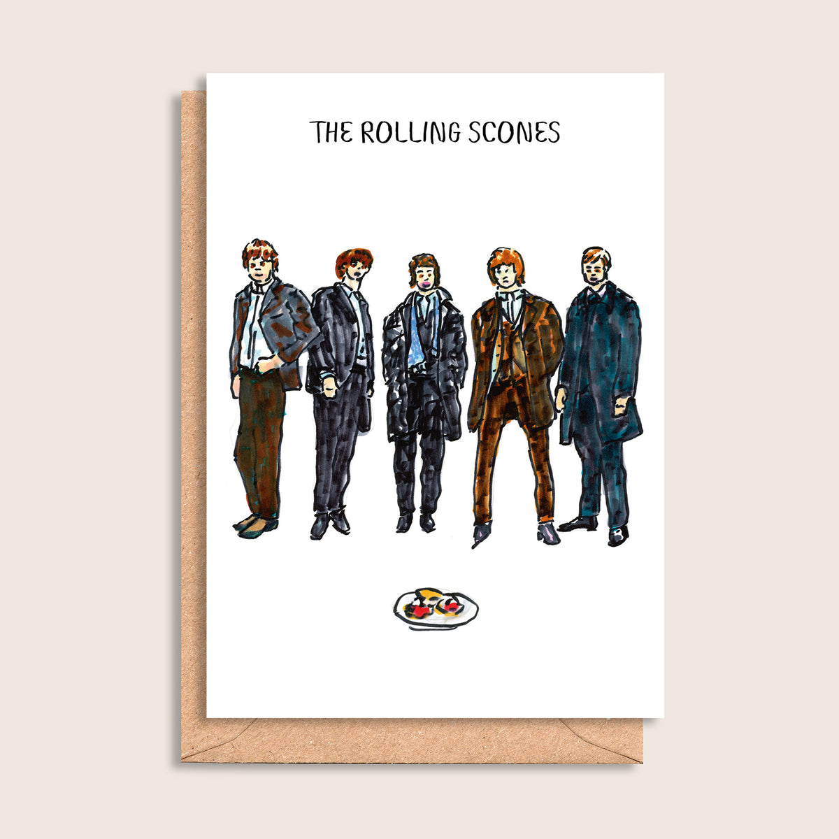 The Rolling Scones – illustrated portrait greeting card, front
