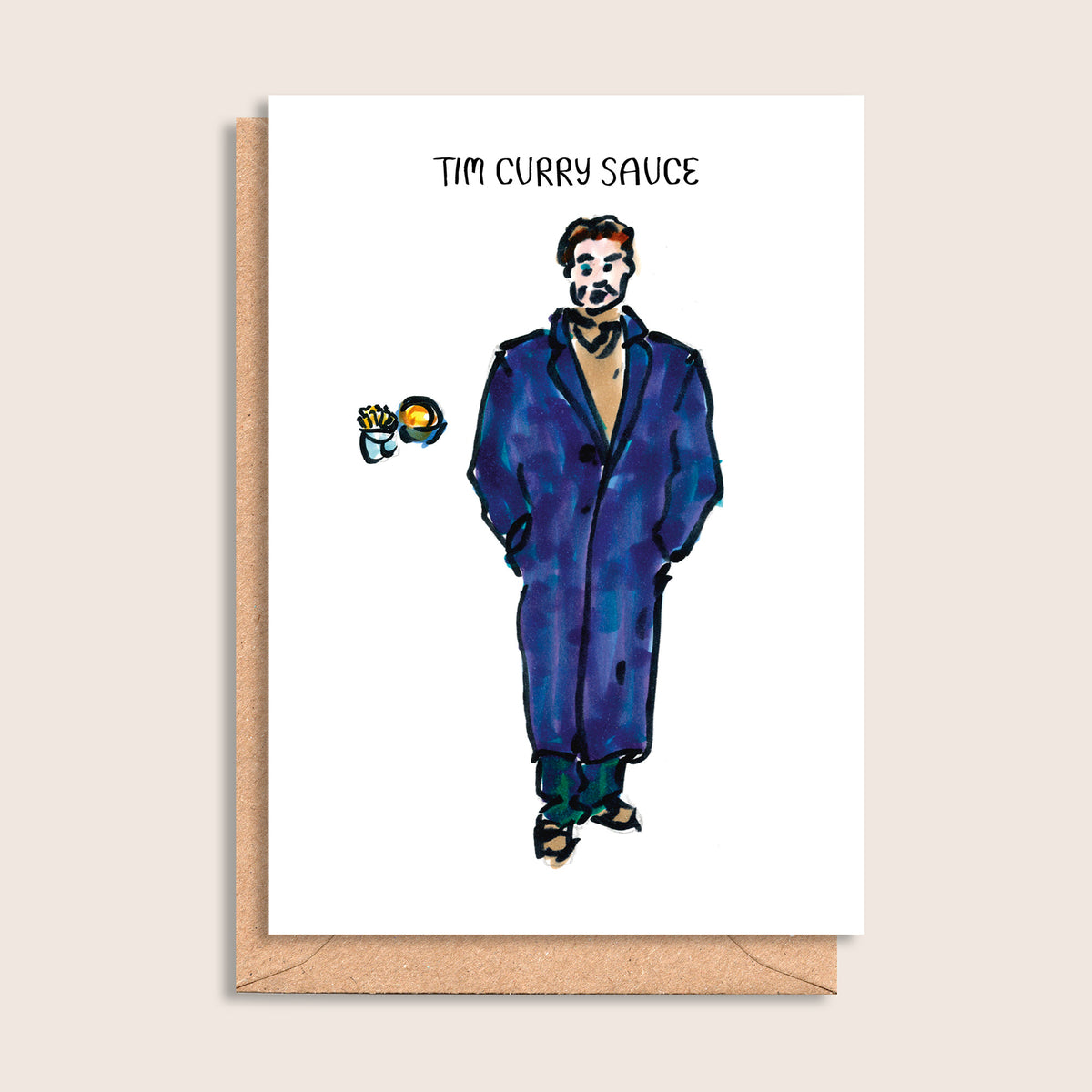 Tim Curry Sauce – illustrated portrait greeting card, front