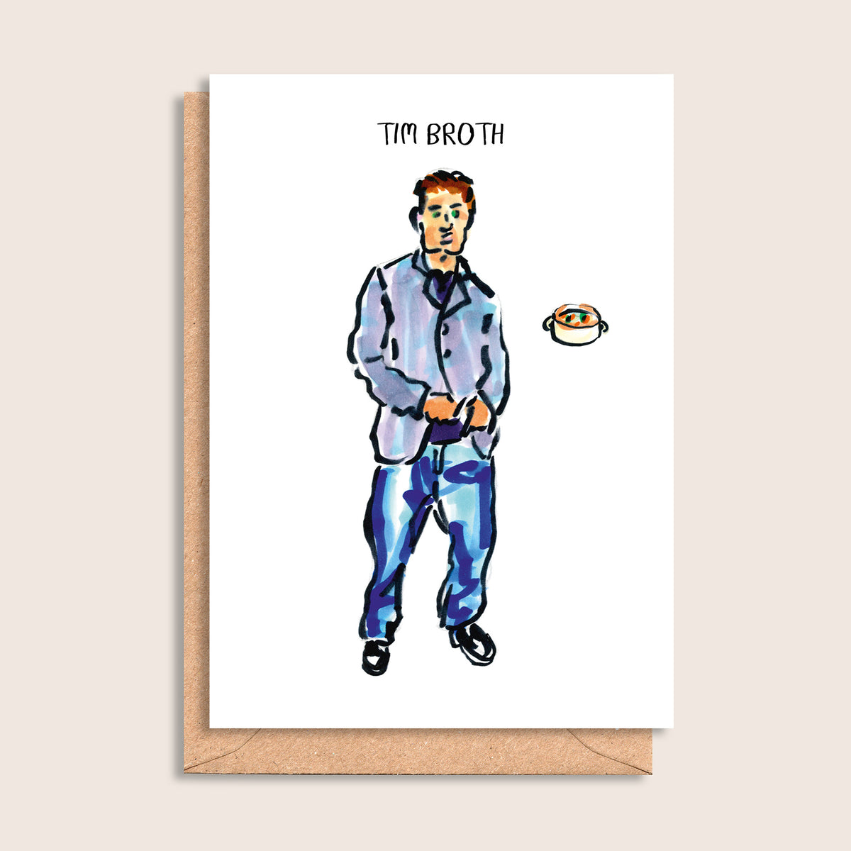 Tim Broth – illustrated portrait greeting card, front