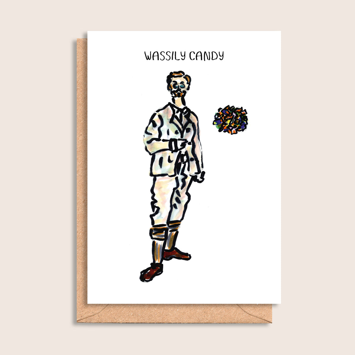 Wassily Candy – illustrated portrait greeting card, front