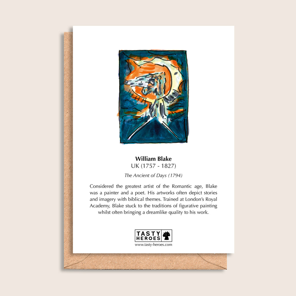 William Hake – biographical note and William Hogarth artwork, reverse