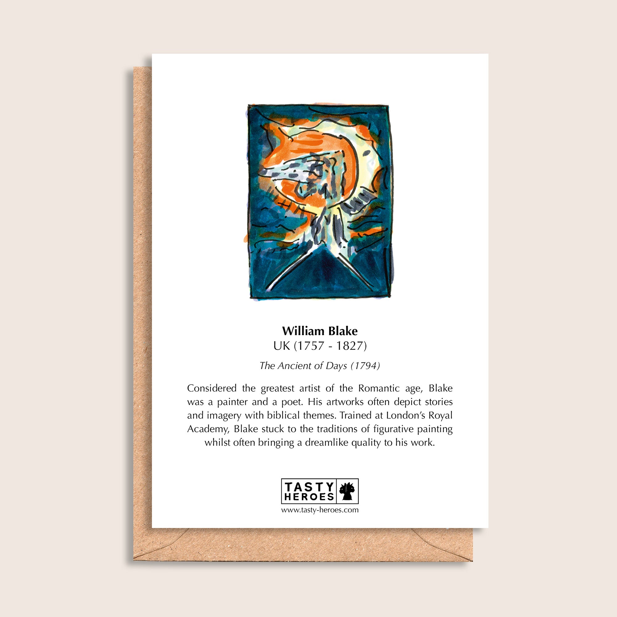 William Hake – biographical note and William Hogarth artwork, reverse