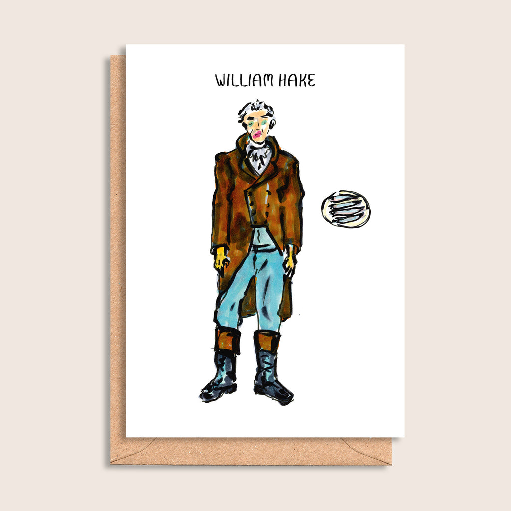 William Hake – illustrated portrait greeting card, front