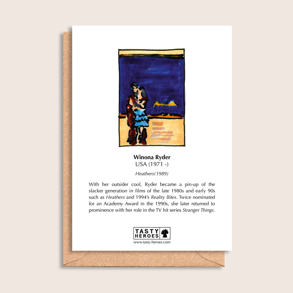 Winona Slider – biographical note and Winona Ryder artwork, reverse