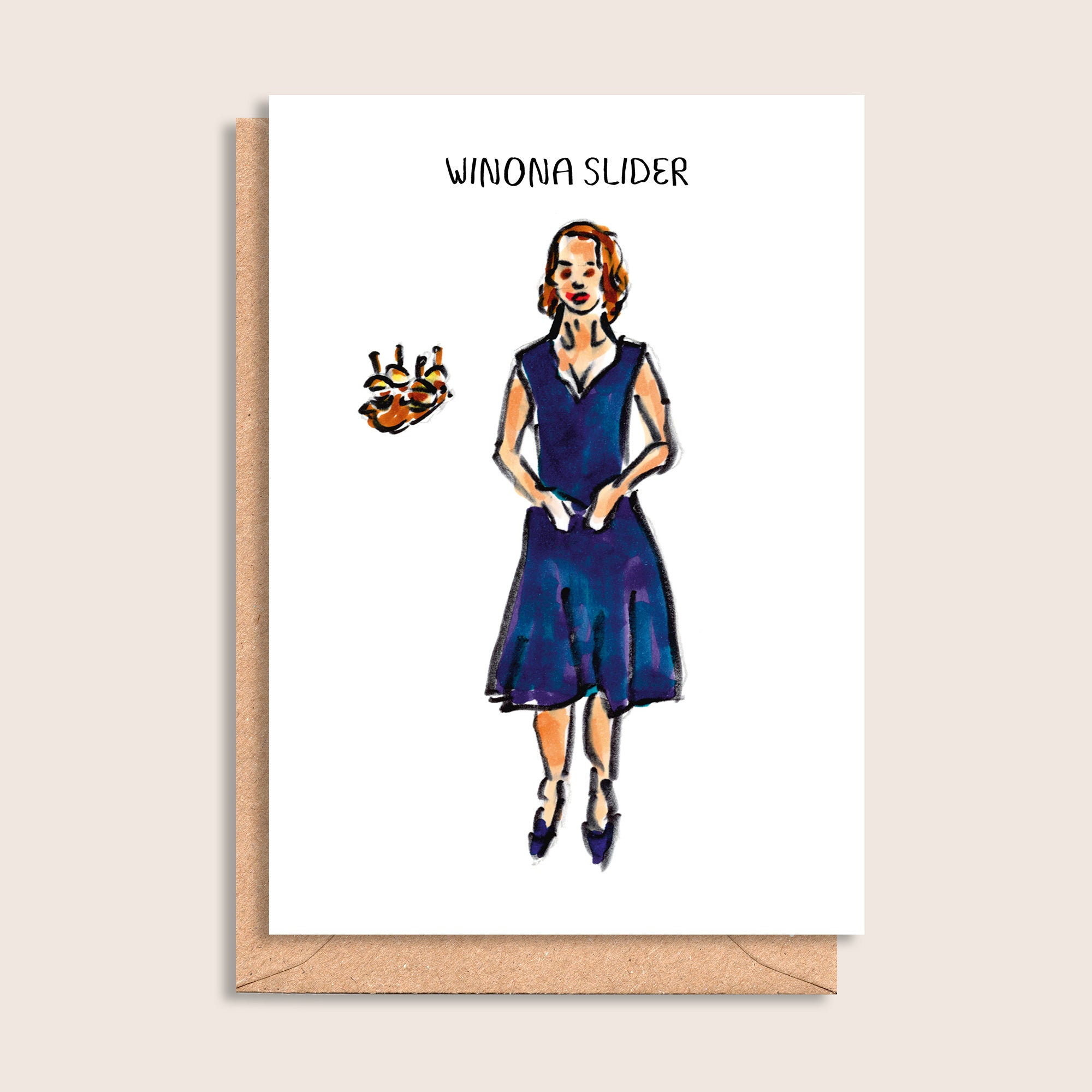 Winona Slider – illustrated portrait greeting card, front