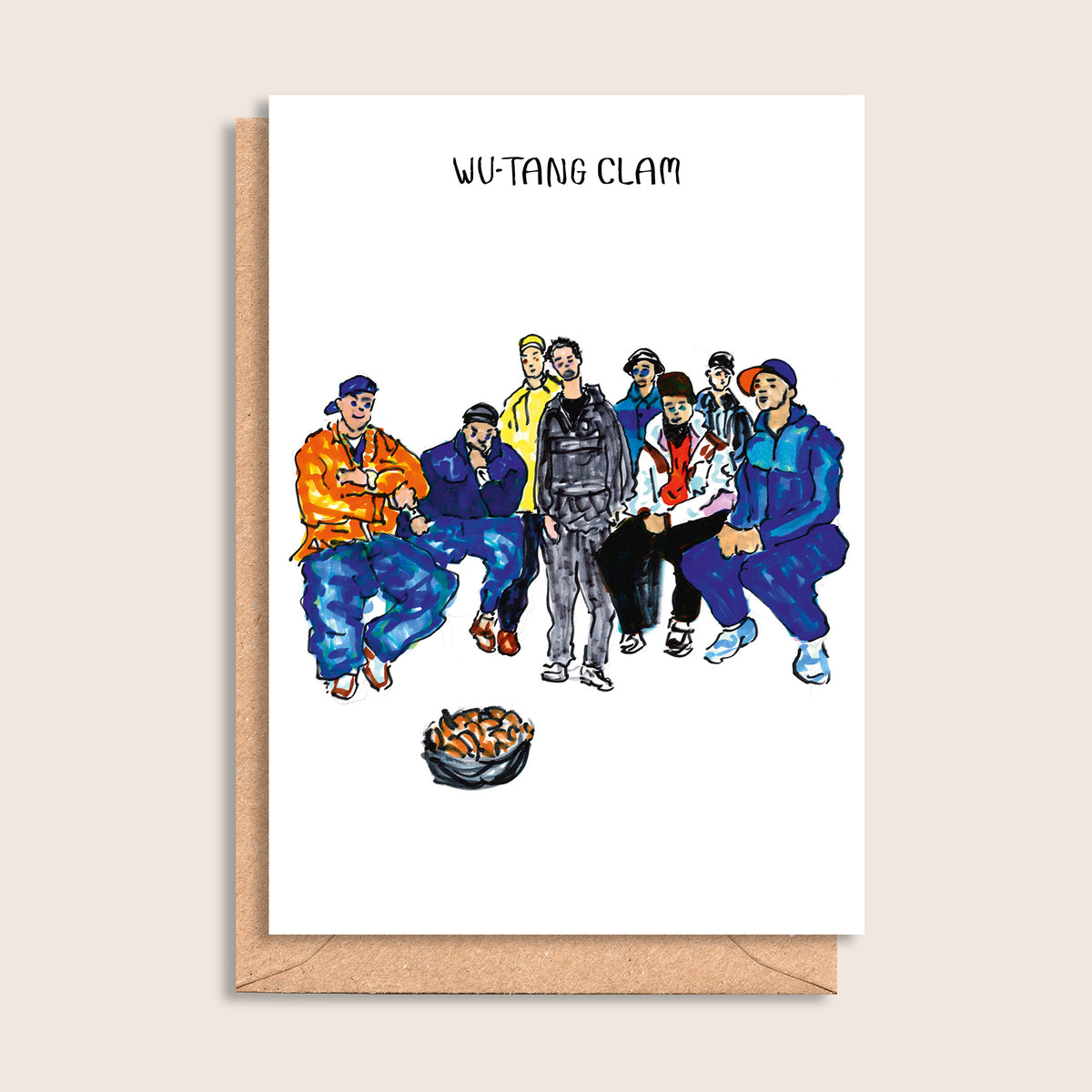 Wu-Tang Clam – illustrated portrait greeting card, front