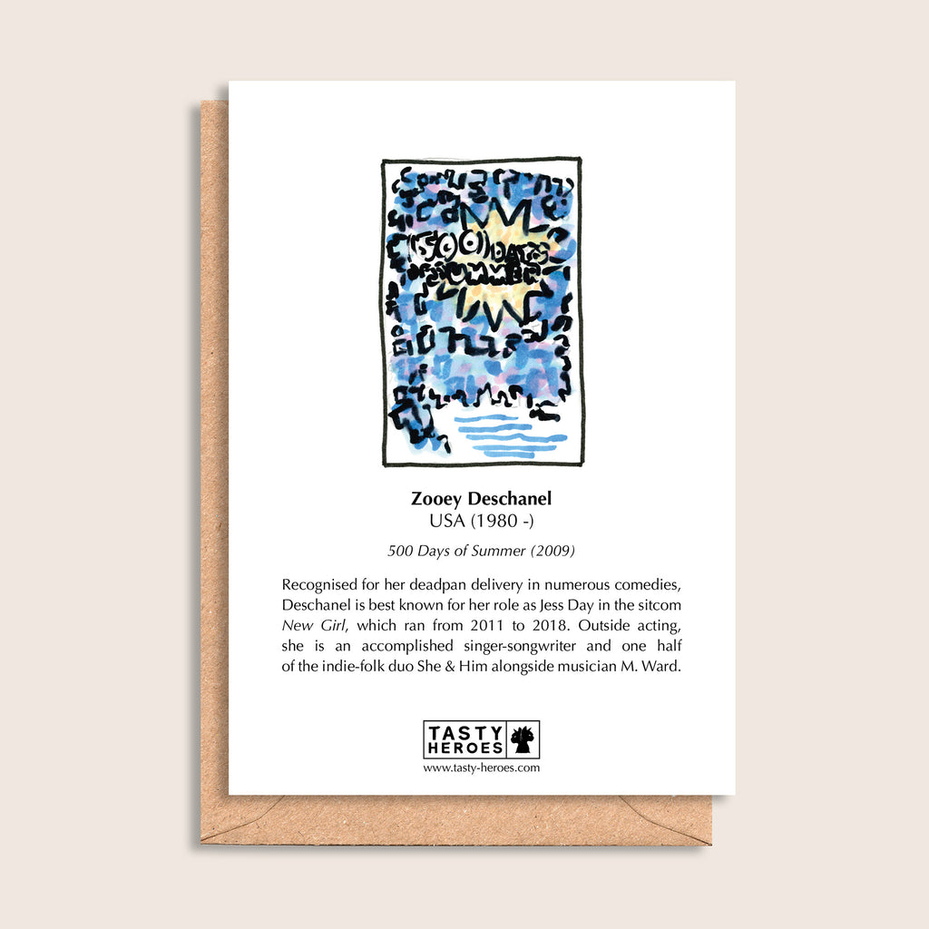 Zooey Bechamel Sauce – biographical note and Zooey Deschanel artwork, reverse